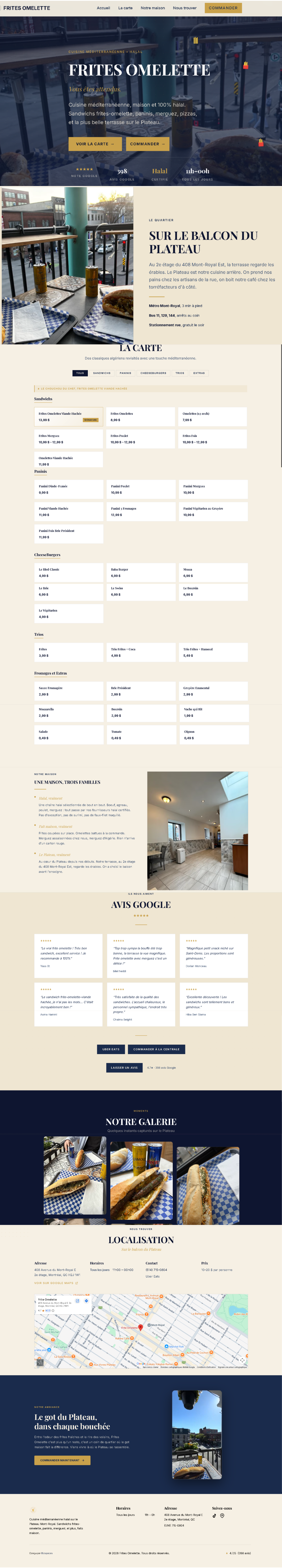 Frites Omelette — version desktop : hero, menu, commande en ligne
